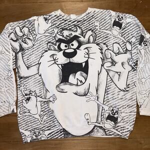 Vintage 90s Taz Looney Tunes Raglan All Over Print Crewneck Sweatshirt Artex